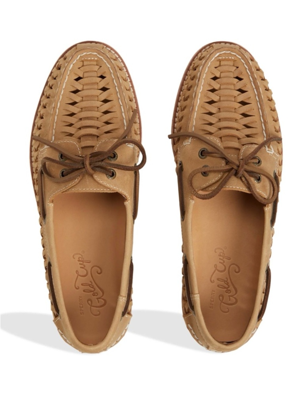 Sperry Gold Cup Tan Woven Leather Lace-Up Boat Shoes Size 12